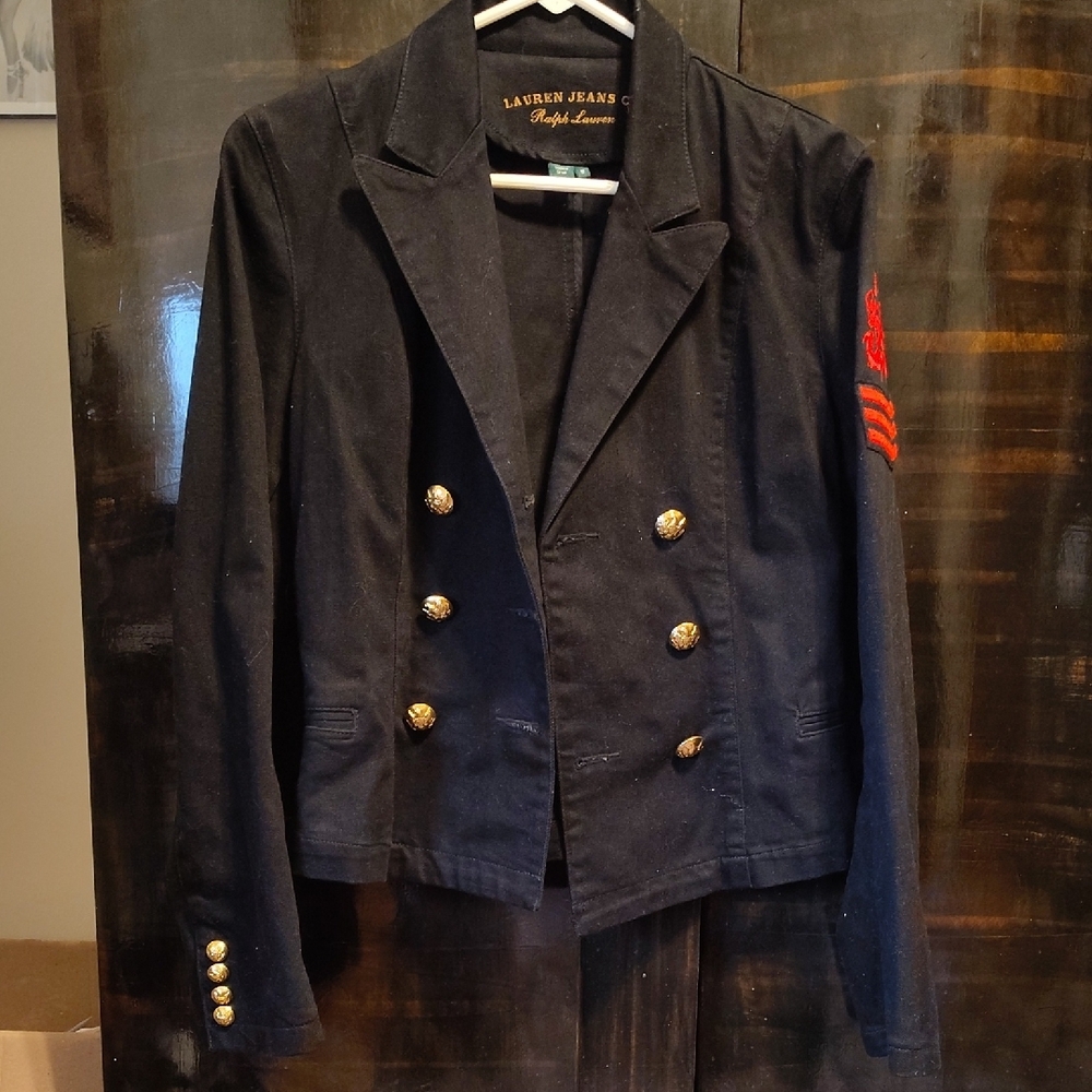 Lauren Jeans Co. Nautical Military Denim Black Blazer with Gold Buttons